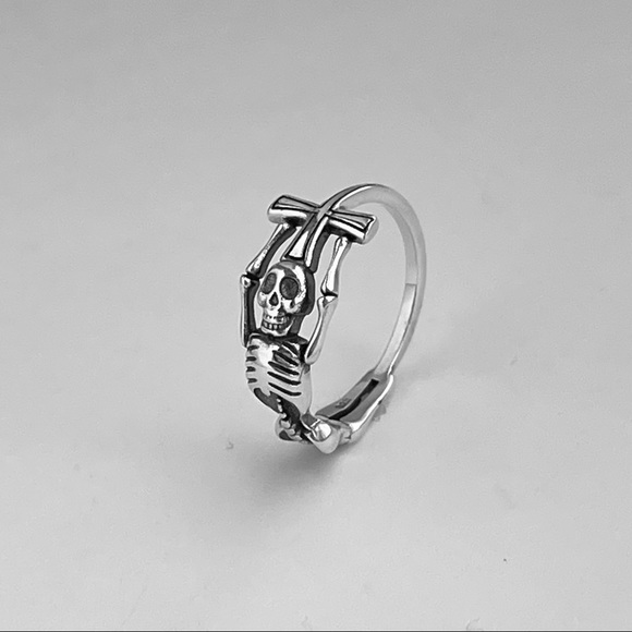 Sterling silver skeleton with cross ring, skeleton ring, cross ring, skeleton - Picture 2 of 11